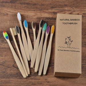 New design mixed color bamboo toothbrush Eco Friendly wooden Tooth Brush Soft bristle Tip Charcoal adults oral care toothbrush